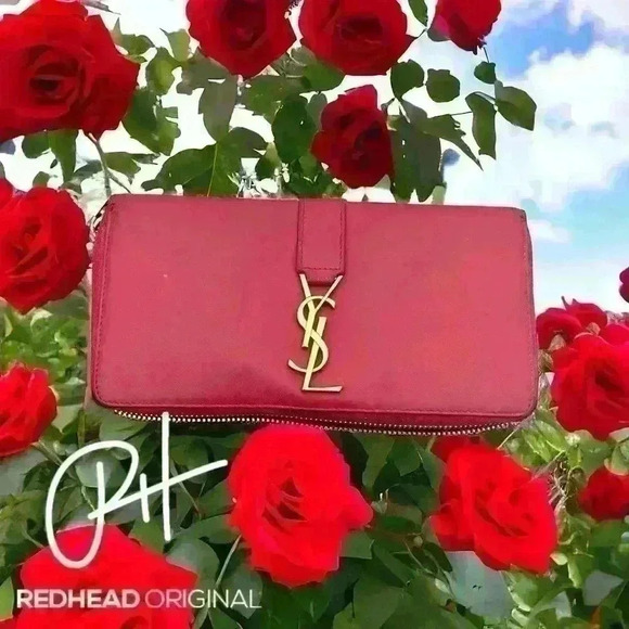 Red YSL long zippy wallet. Calfskin Leather. In GUC. Minor wear. Comes with COA - Picture 1 of 14